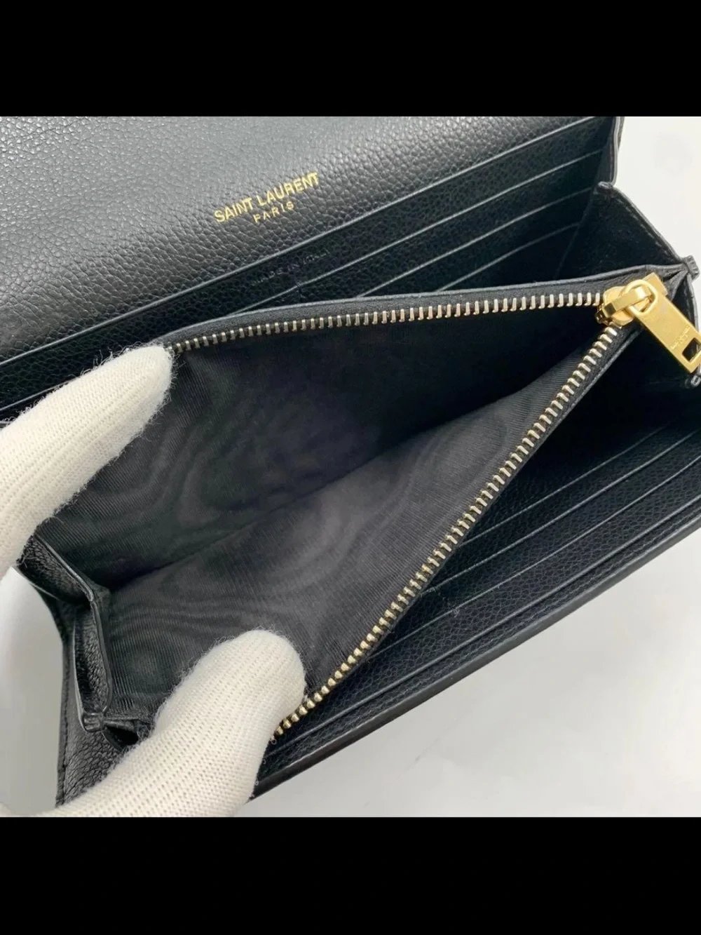 Saint Laurent Black Pebbled Leather Wallet with Gold YSL Emblem
